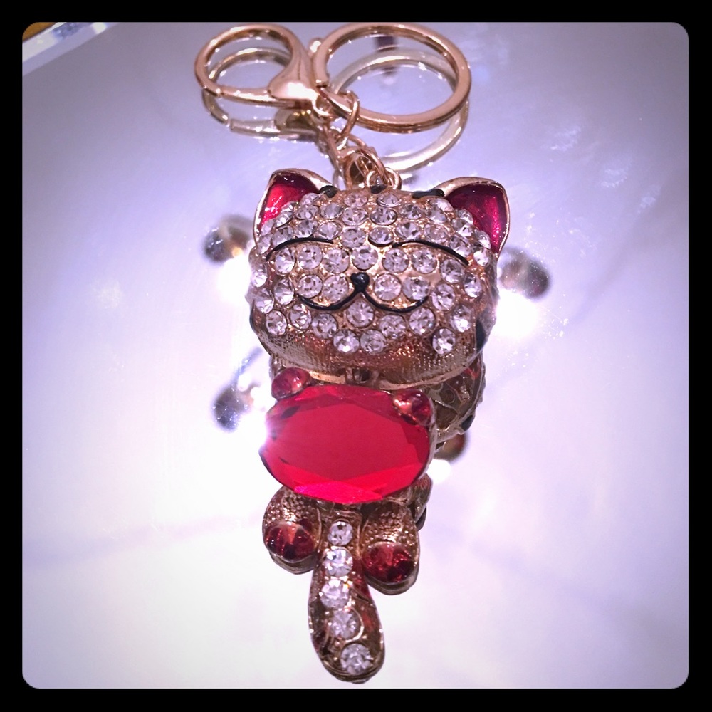 Red Rhinestone Crystal Kitty Pendant